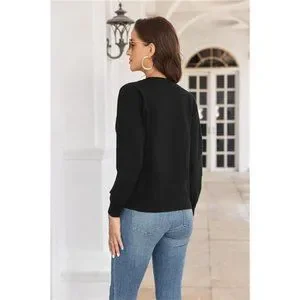 BERESIA Women's V-Neck Button Down Long Sleeve Cardigan For Women Cropped Soft Lightweight Knit Sweater, Light Purple, M